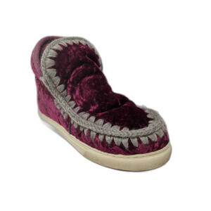 Mou Eskimo Burgundy Red Velvet Crochet Trim Shearling Lined Sneaker Booties